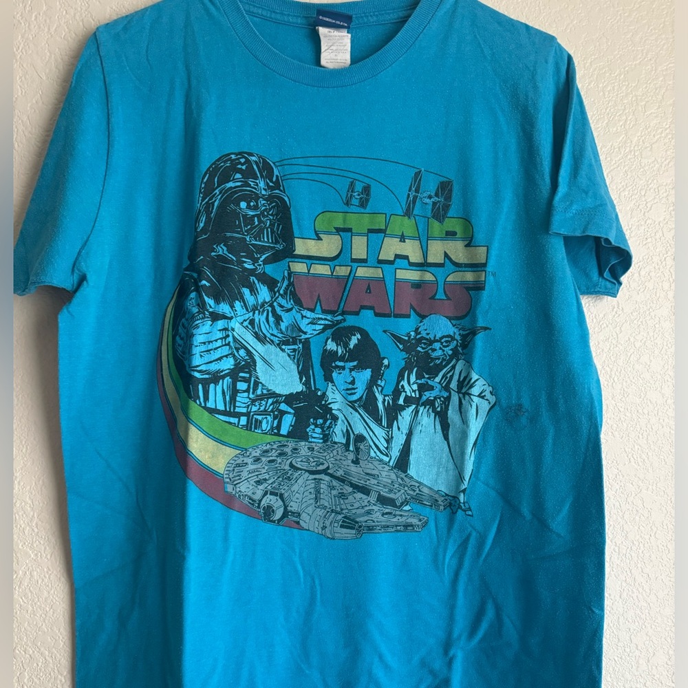 Star Wars Anakin Yoda Darth Vader Star Cruiser Blue Short Sleeve T Shirt